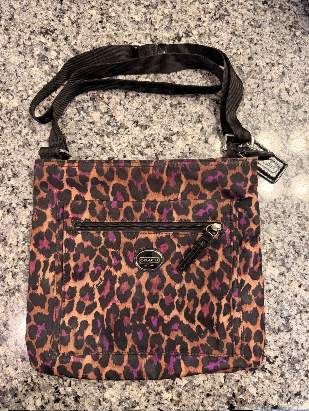 Coach Leopard Print Crossbody Bag and accessory bag in Brown and Purple
